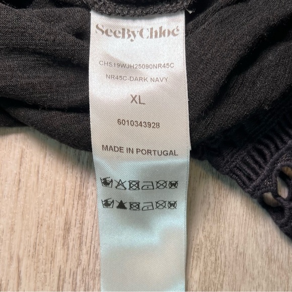 SEE BY CHLOE Women's Black Thin Knit Eyelet Trimmed Short Sleeve Size XL - Picture 11 of 12